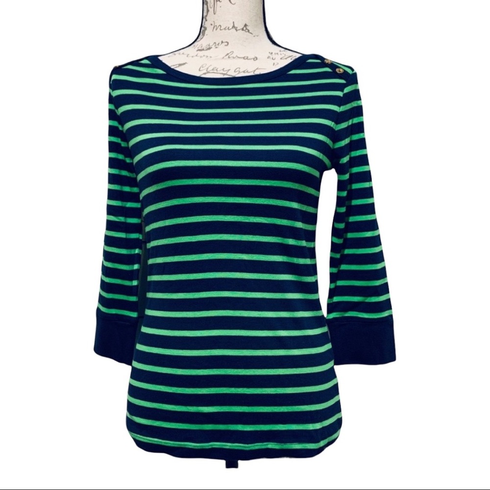 Lilly Pulitzer Blue & Gree Stripe Boatneck Top Size Small